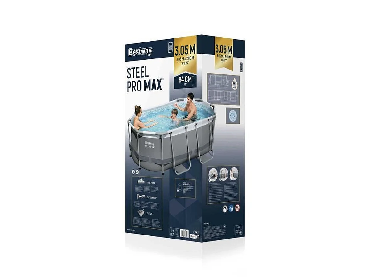 BESTWAY Steel Pro Max Piscine tubulaire ovale 305 x 200 x 84 cm avec filtration cartouche