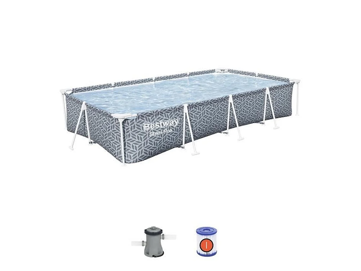 BESTWAY Steel Pro™ Piscine hors sol tubulaire rectangulaire 366 x 201 x 66 cm avec filtre cartouche