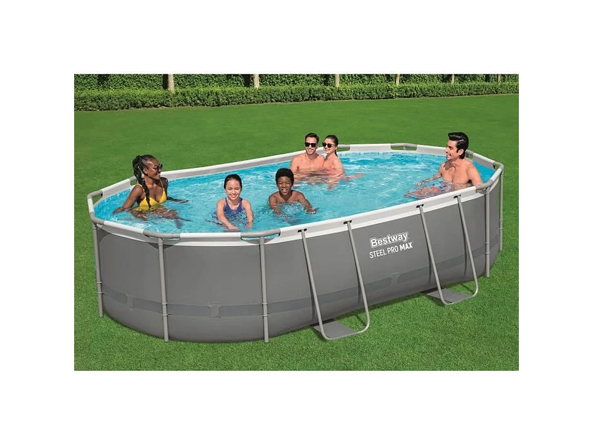 BESTWAY Steel Pro Max Piscine Tubulaire Ovale 488 x 305 x 107 cm avec Filtration à Cartouche et Échelle