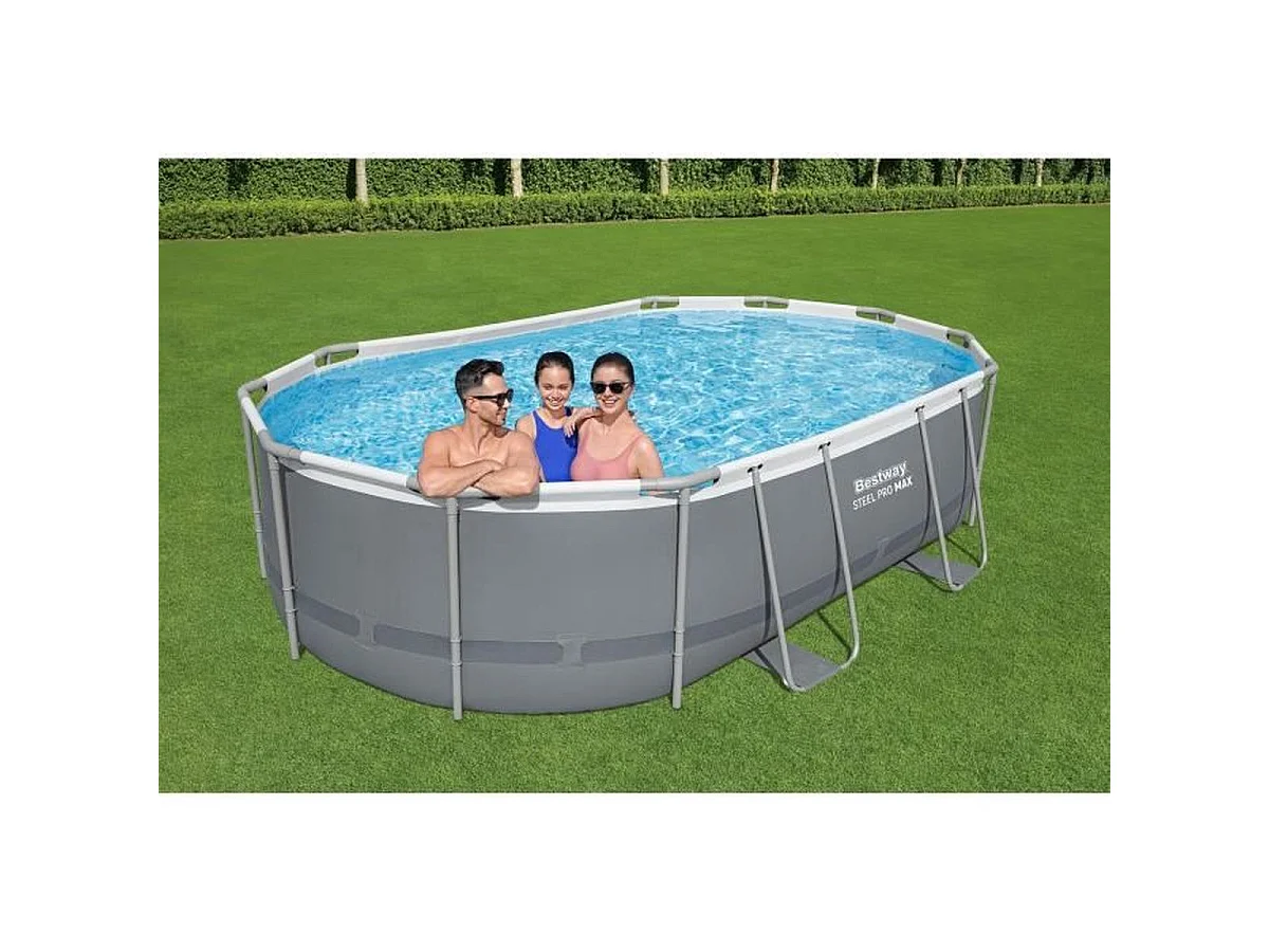 BESTWAY Steel Pro Max Piscine Tubulaire Ovale 488 x 305 x 107 cm avec Filtration à Cartouche et Échelle