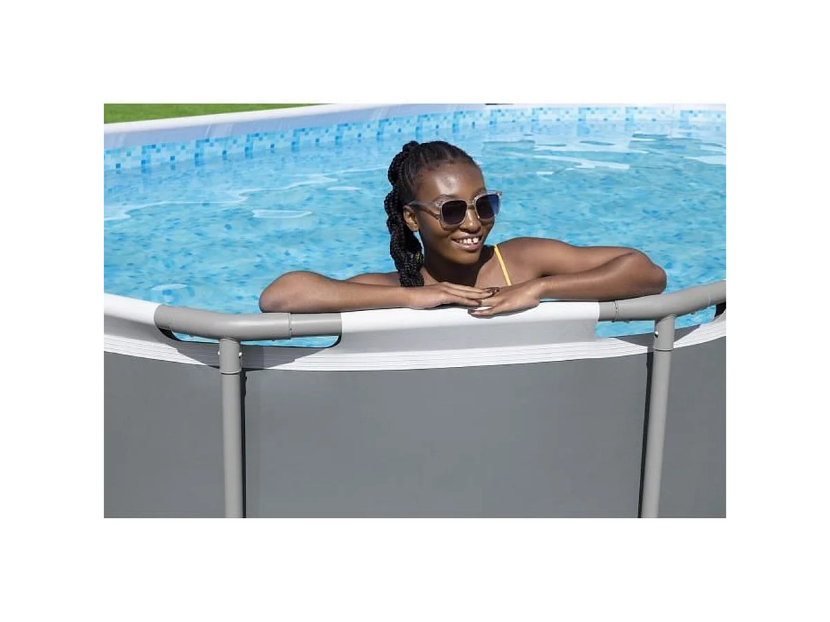 BESTWAY Steel Pro Max Piscine Tubulaire Ovale 488 x 305 x 107 cm avec Filtration à Cartouche et Échelle