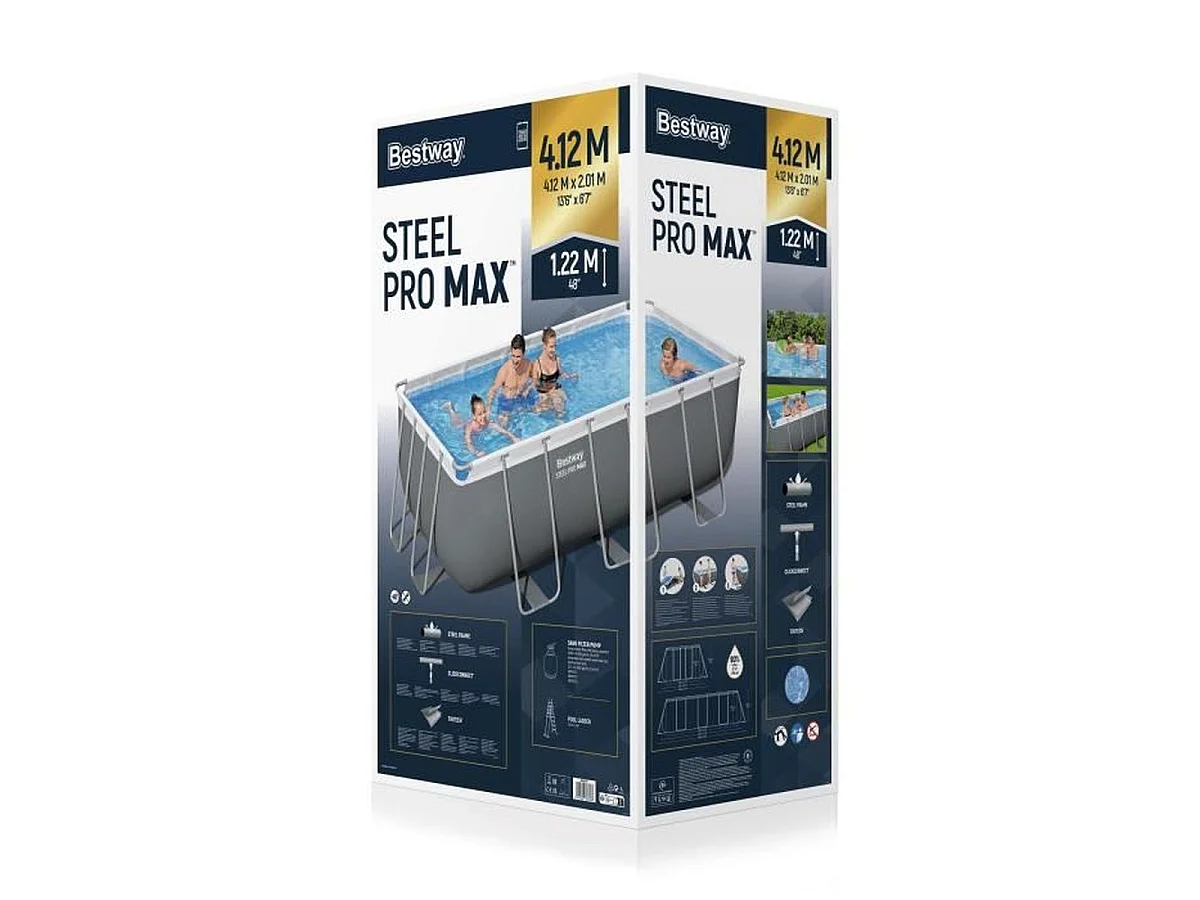 Piscine tubulaire Bestway Power Steel 4,12 x 2,01 x 1,22 m en gris avec filtration à sable
