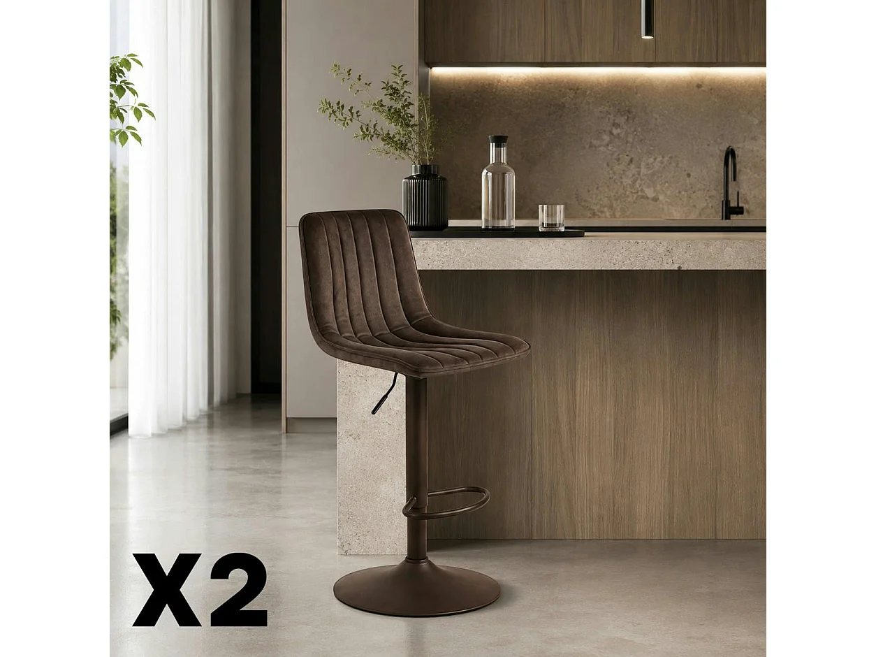 Tabouret de bar réglable marron coutures verticales (x2) LORA