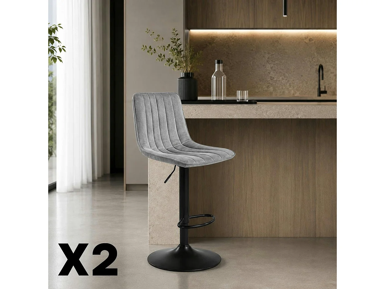 Tabouret de bar réglable gris clair coutures verticales (x2) LORA