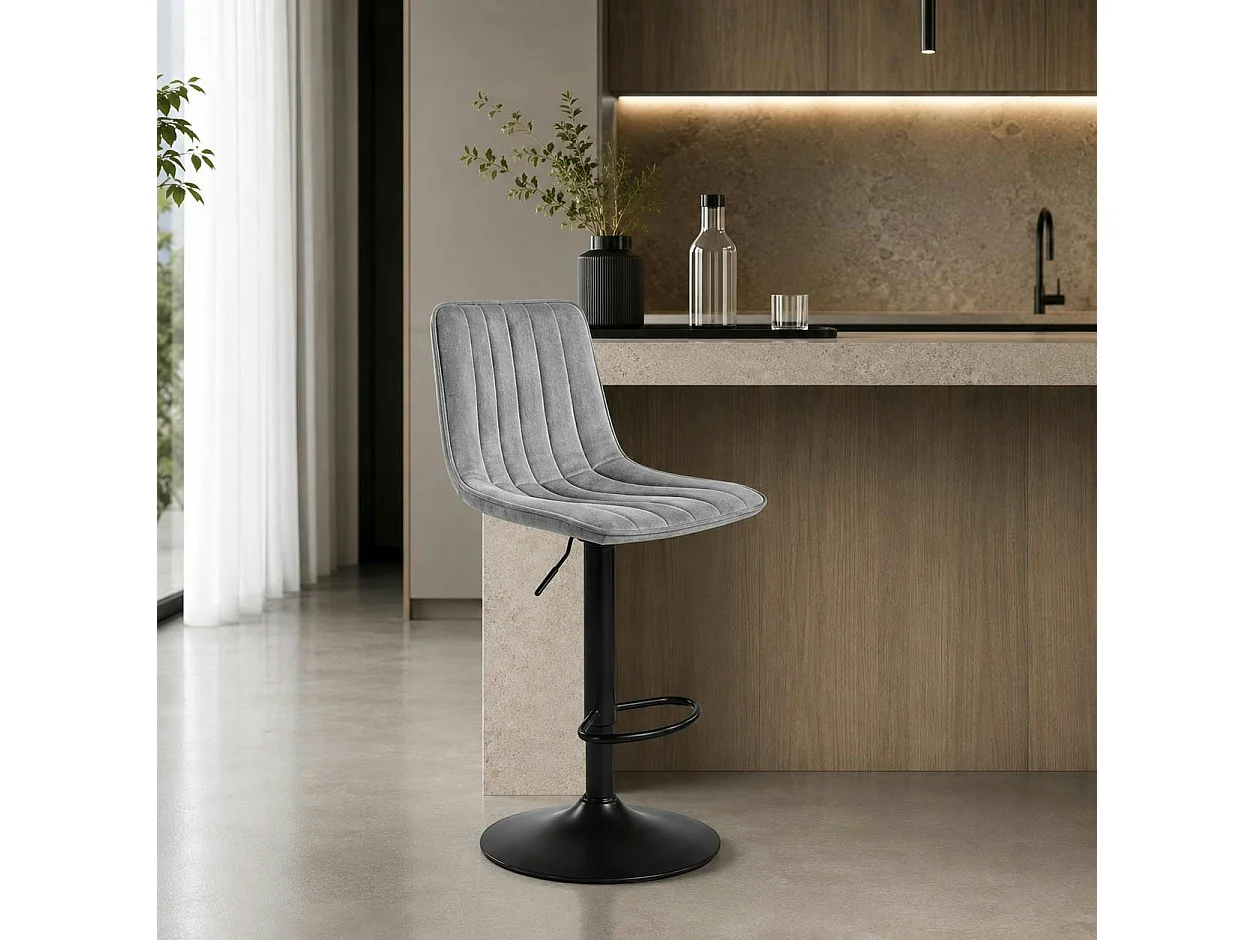 Tabouret de bar réglable gris clair coutures verticales (x2) LORA