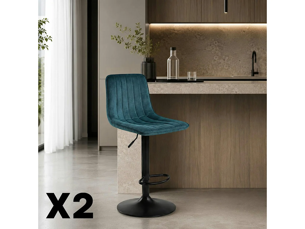 Tabouret de bar réglable bleu coutures verticales (x2) LORA