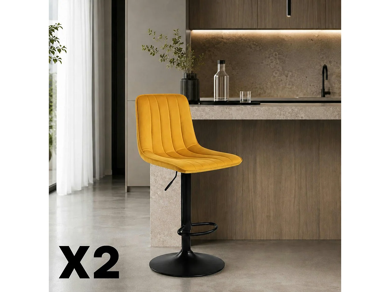 Tabouret de bar réglable jaune coutures verticales (x2) LORA