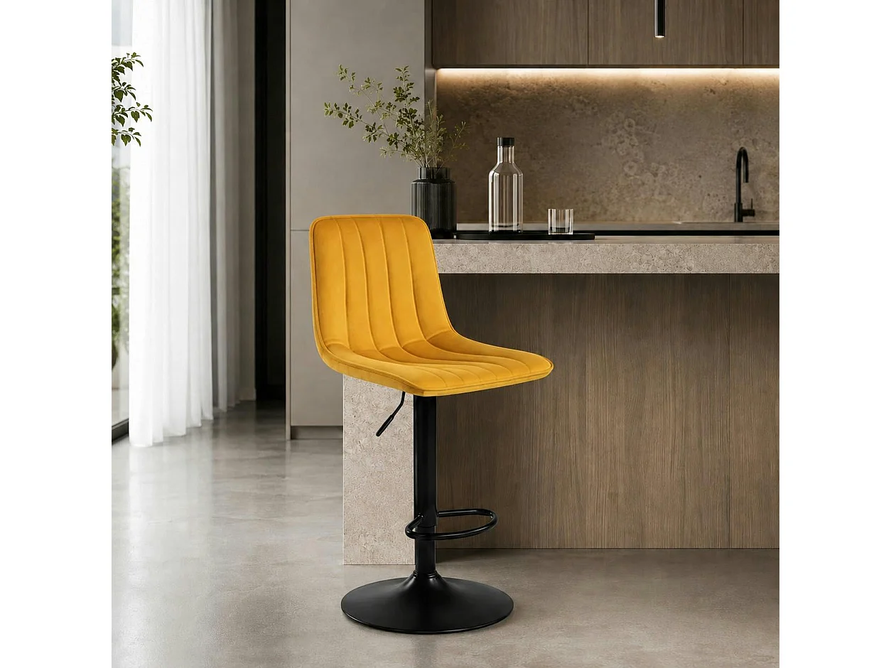 Tabouret de bar réglable jaune coutures verticales (x2) LORA