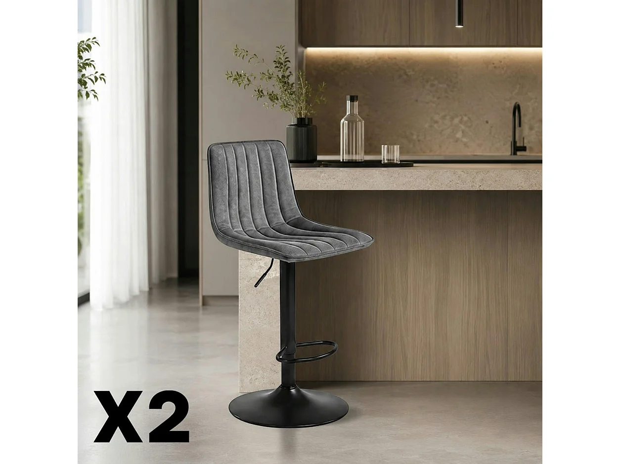 Tabouret de bar réglable gris foncé coutures verticales (x2) LORA