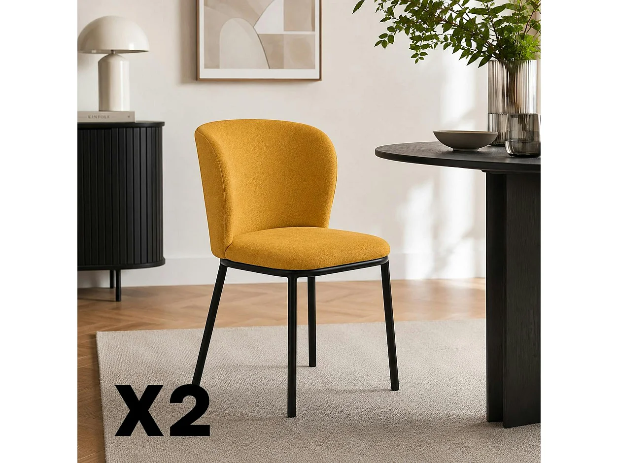 Chaise tissu moutarde dossier courbe (x2) AUREN