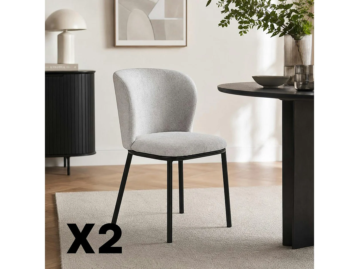 Chaise tissu gris clair dossier courbe (x2) AUREN