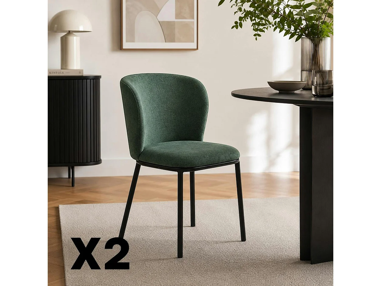 Chaise tissu vert dossier courbe (x2) AUREN