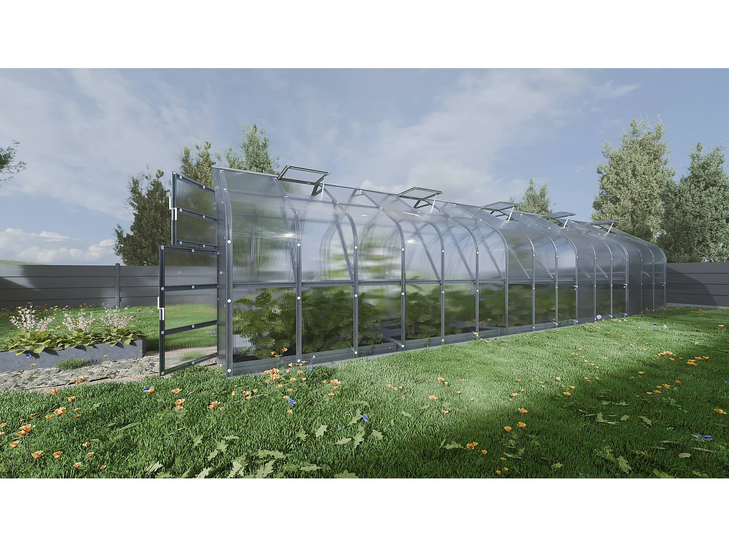 Klasika Greenhouses Standart KLASIKA Gewächshaus 30m² 2,5m x 12m Mit 4 mm Polycarbonatabdeckung 6 Dachfensters