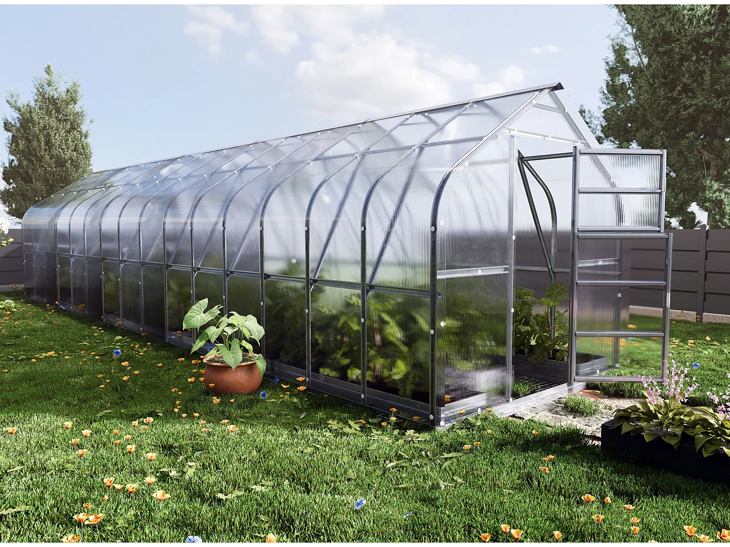 Klasika Greenhouses Standart KLASIKA Serre 30m² 2,5m x 12m Avec couverture en polycarbonate de 4 mm et 6 fenêtres de toit