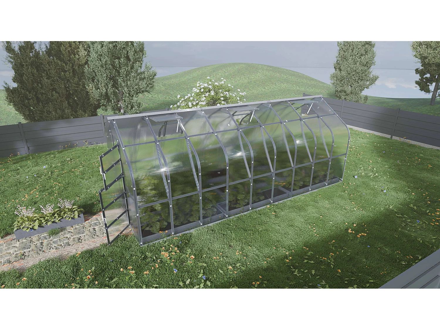 KLASIKA Standard EXTRA 15m2 Gewächshaus aus Polycarbonat mit Automatischen Dachfenstern und Bewässerungssystem