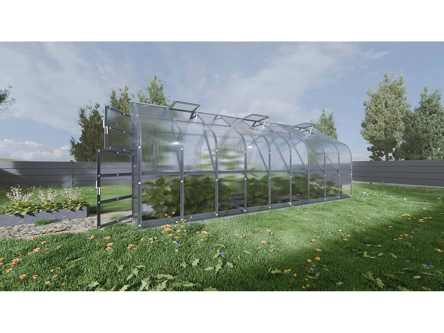 KLASIKA Standard EXTRA 15m2 Gewächshaus aus Polycarbonat mit Automatischen Dachfenstern und Bewässerungssystem