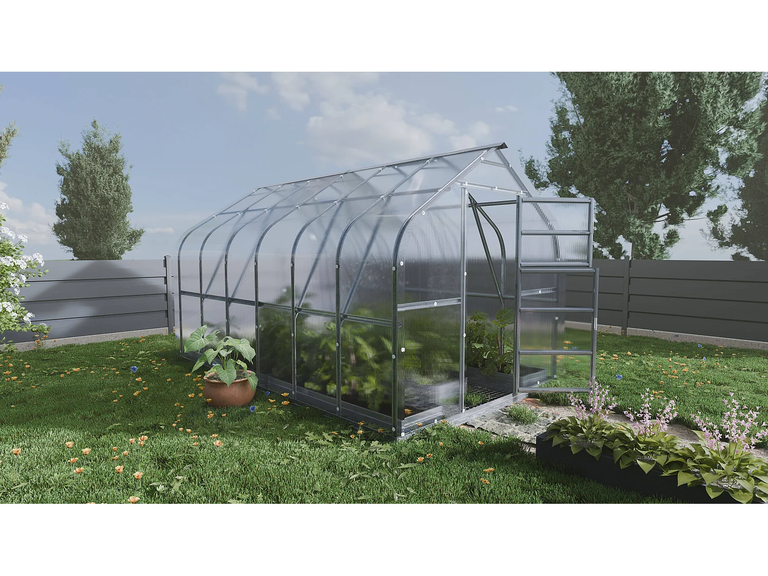 KLASIKA Standard PREMIUM 10m2 Gewächshaus aus Polycarbonat mit Automatischen Dachöffnungen und Bewässerungssystem