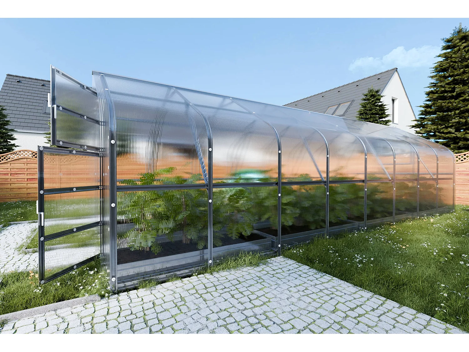 Klasika Greenhouses Drop KLASIKA Gewächshaus 20m² 2,5m x 8m Mit 4 mm Polycarbonatabdeckung
