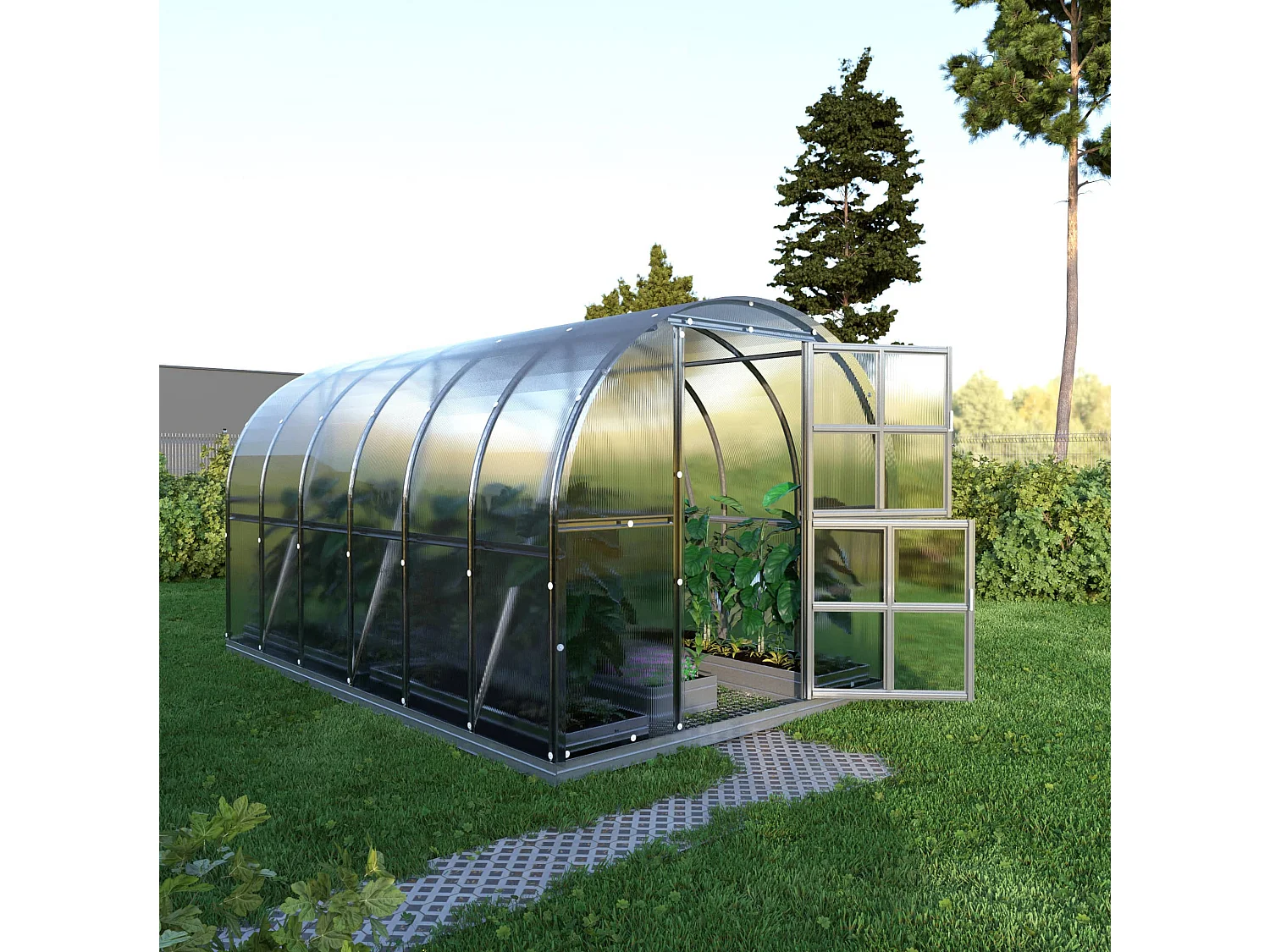 KLASIKA ARCH EXTRA 3x4m Gewächshaus aus Polycarbonat in Grün mit Zubehör, Stahlrahmen, einfacher Aufbau