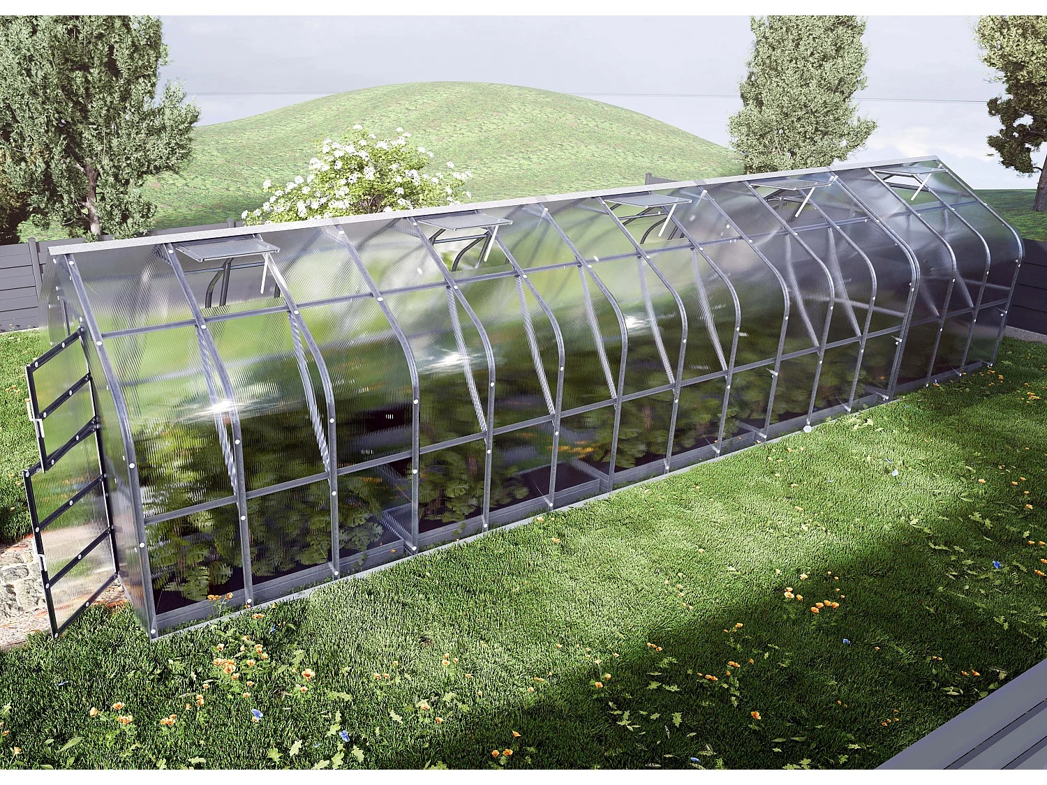 Klasika Greenhouses Standart KLASIKA Gewächshaus 25m² 2,5m x 10m Mit 4 mm Polycarbonatabdeckung & 5 Dachfensters