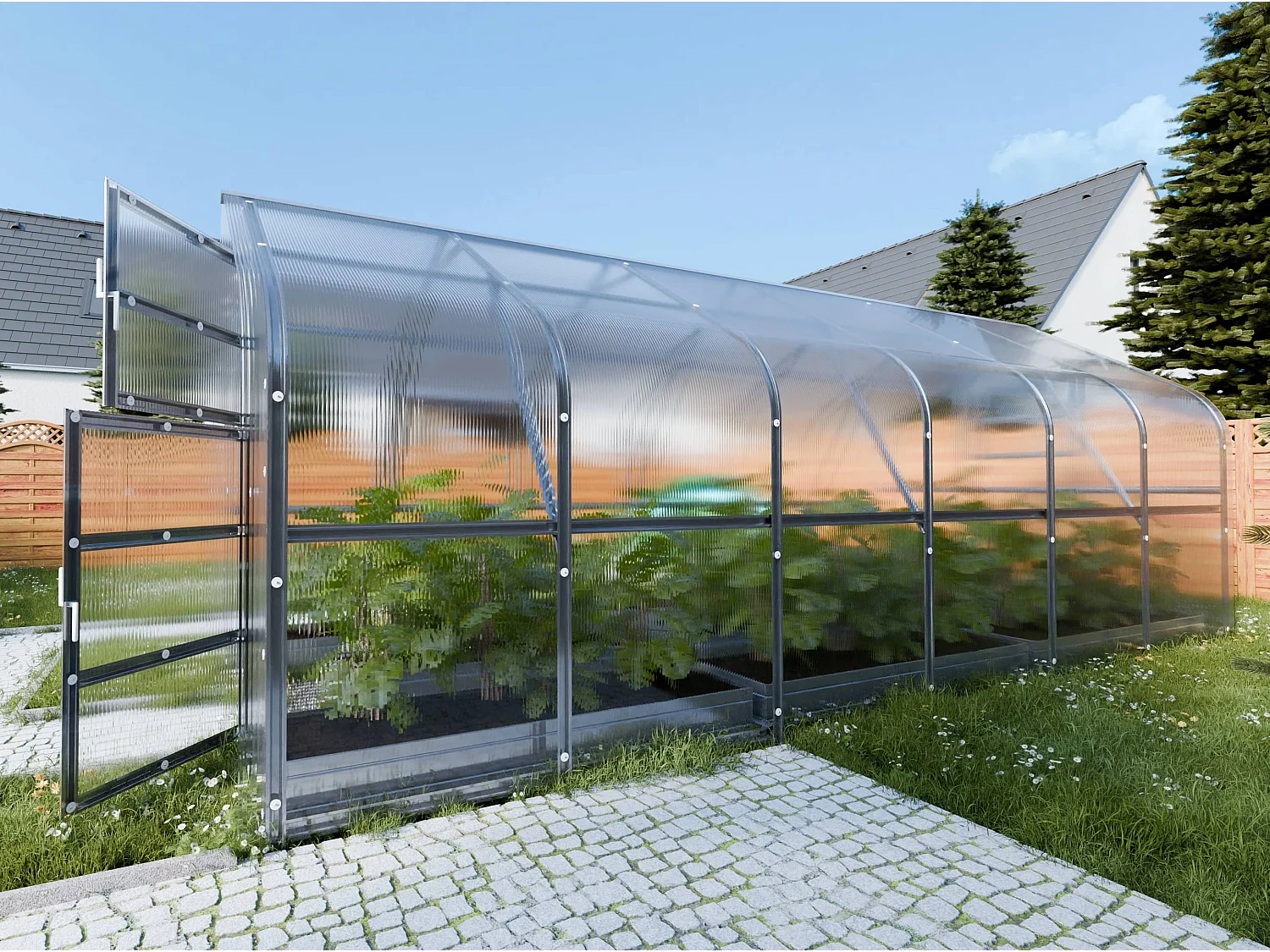 Klasika Greenhouses Drop KLASIKA Gewächshaus 15m² 2,5m x 6m Mit 4 mm Polycarbonatabdeckung