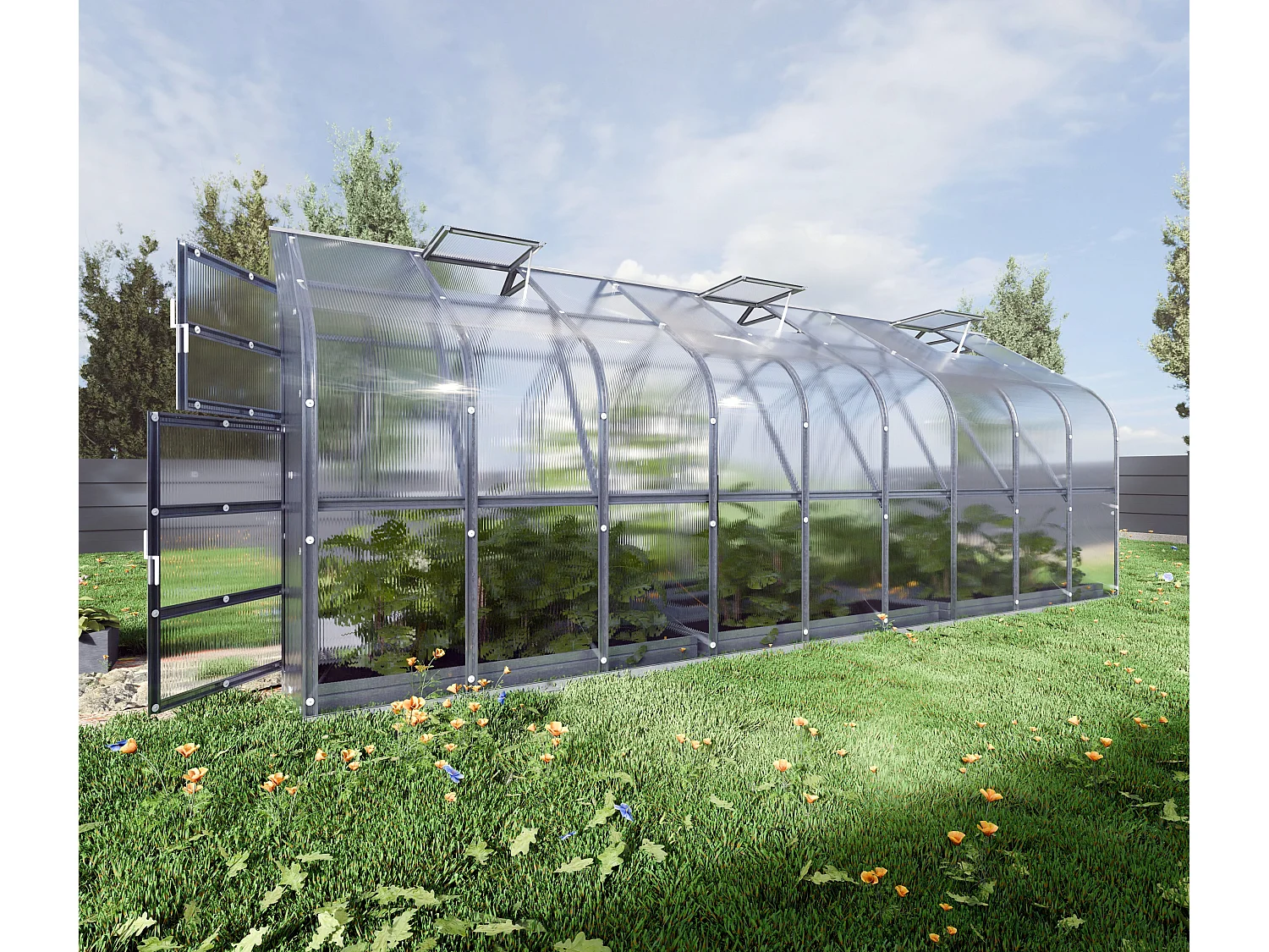 Klasika Greenhouses Standart KLASIKA Gewächshaus 15m² 2,5m x 6m Mit 4 mm Polycarbonatabdeckung & 3 Dachfensters