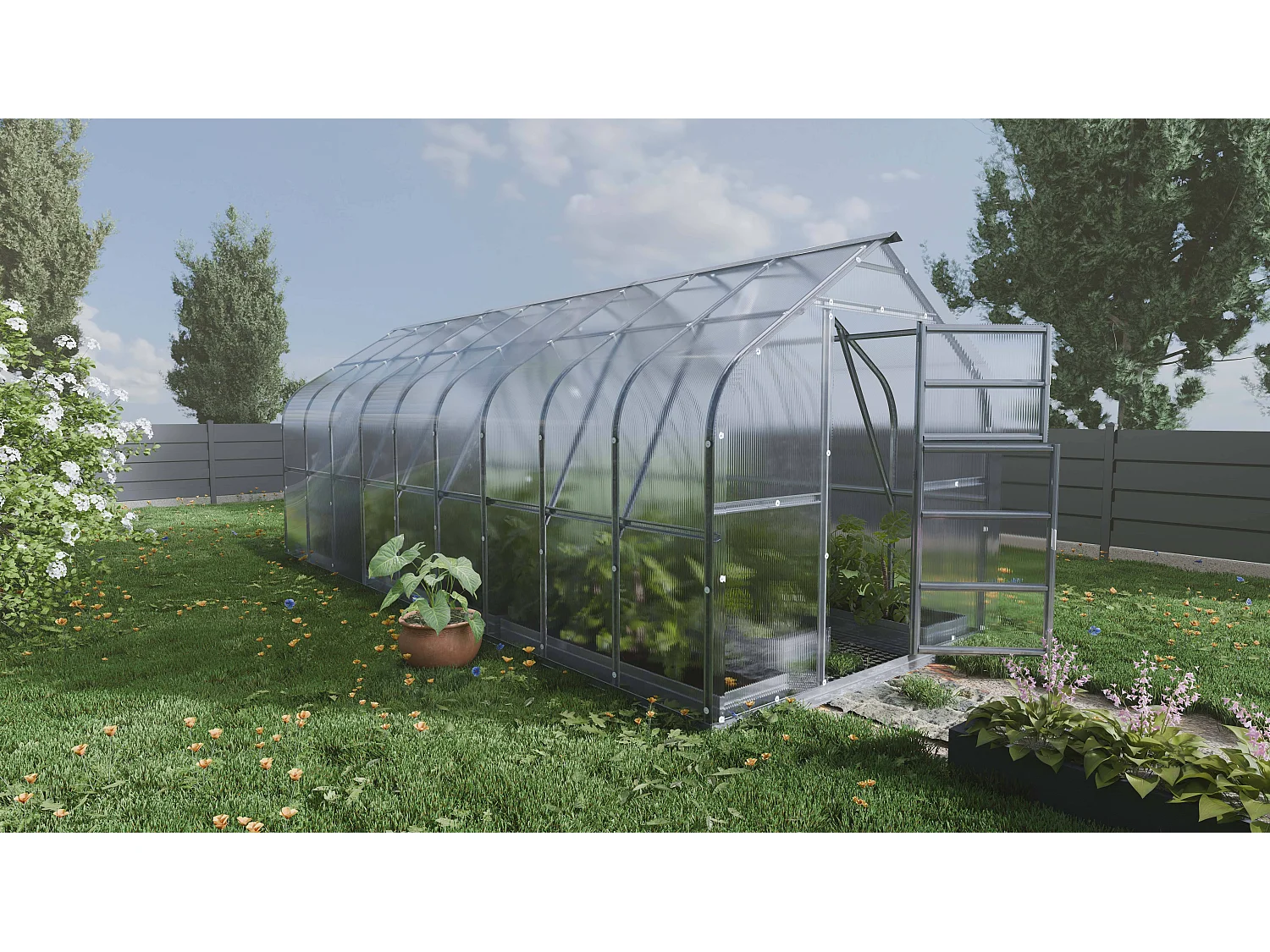 KLASIKA Standard PREMIUM 15m2 Gewächshaus mit Polycarbonat-Abdeckung, Automatischen Dachluken, Stahlrahmen