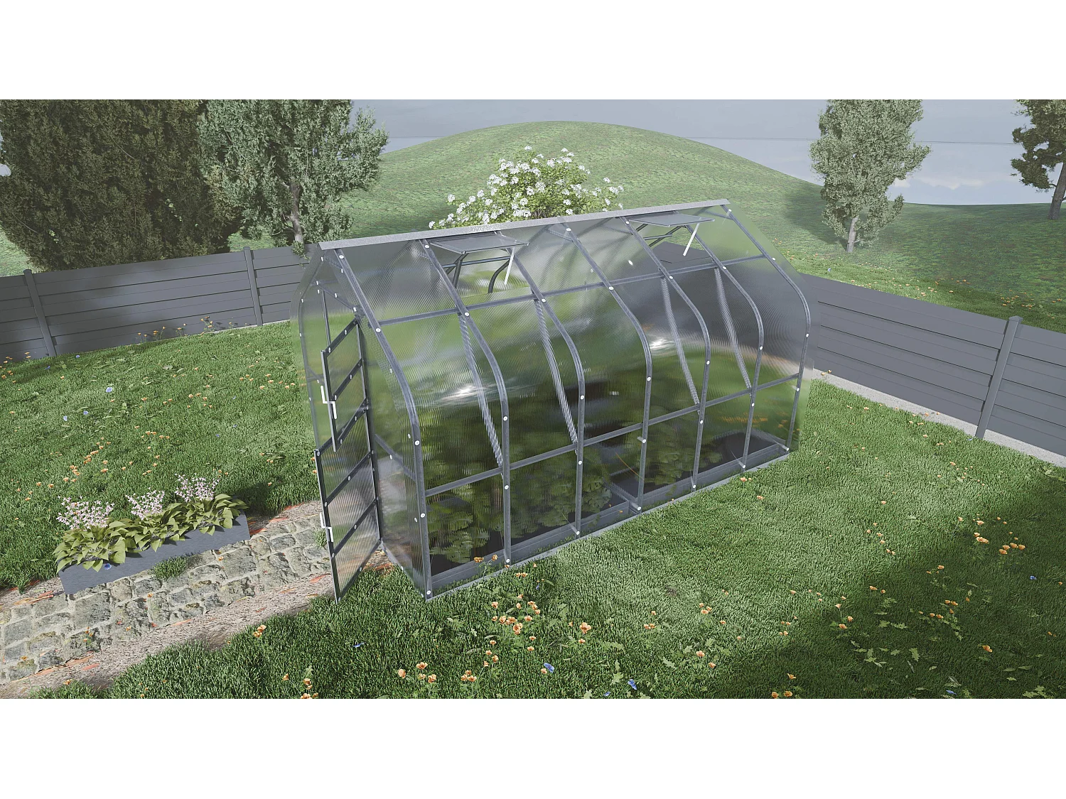 KLASIKA Standard EXTRA 10m2 Gewächshaus aus Polycarbonat mit Automatischen Dachfenstern und Bewässerungssystem