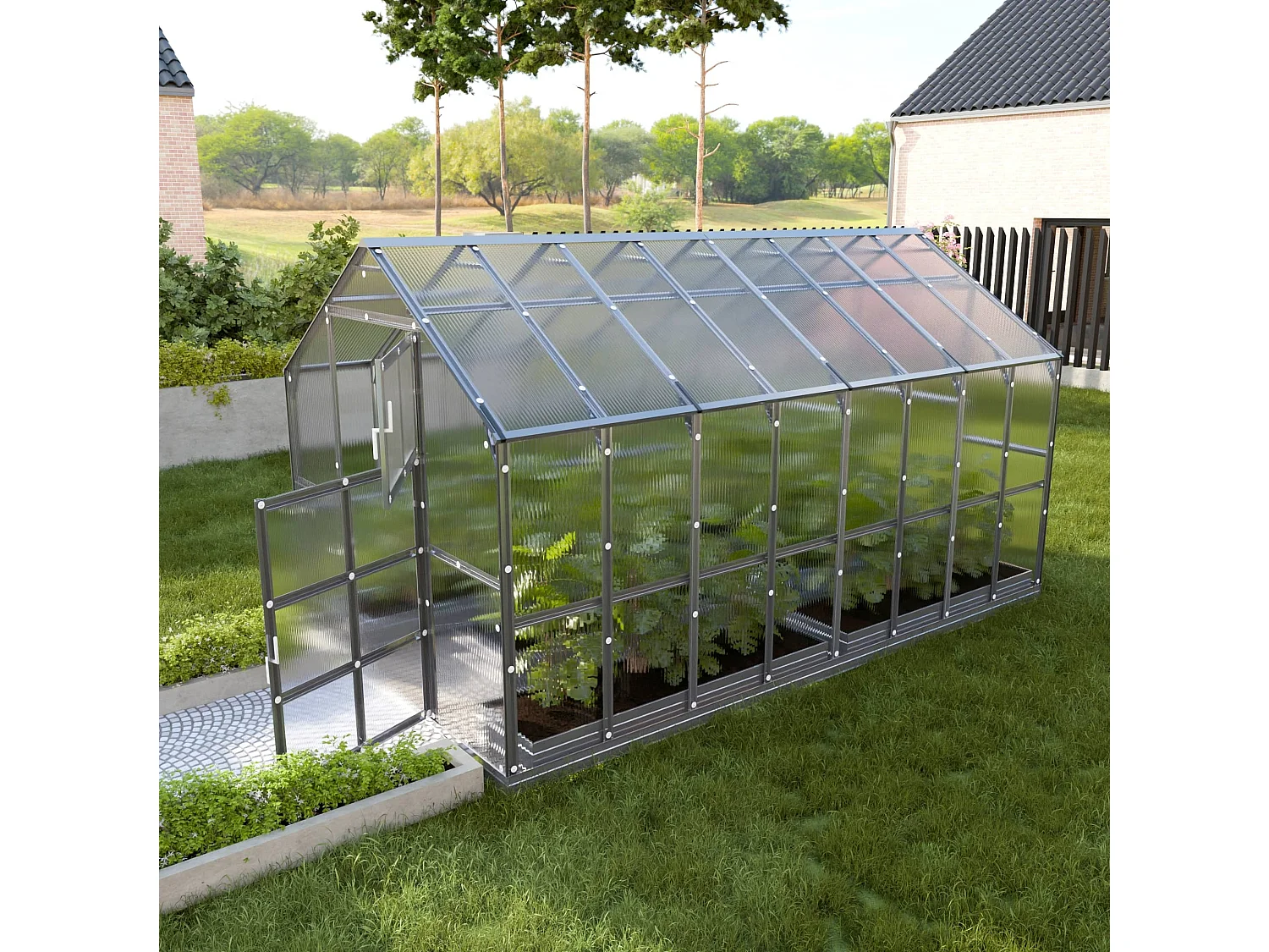 KLASIKA HOUSE PREMIUM 2.35 x 4.12m Gewächshaus aus Polycarbonat in Grün mit Automatischen Funktionen und Hochwertigen Materialien