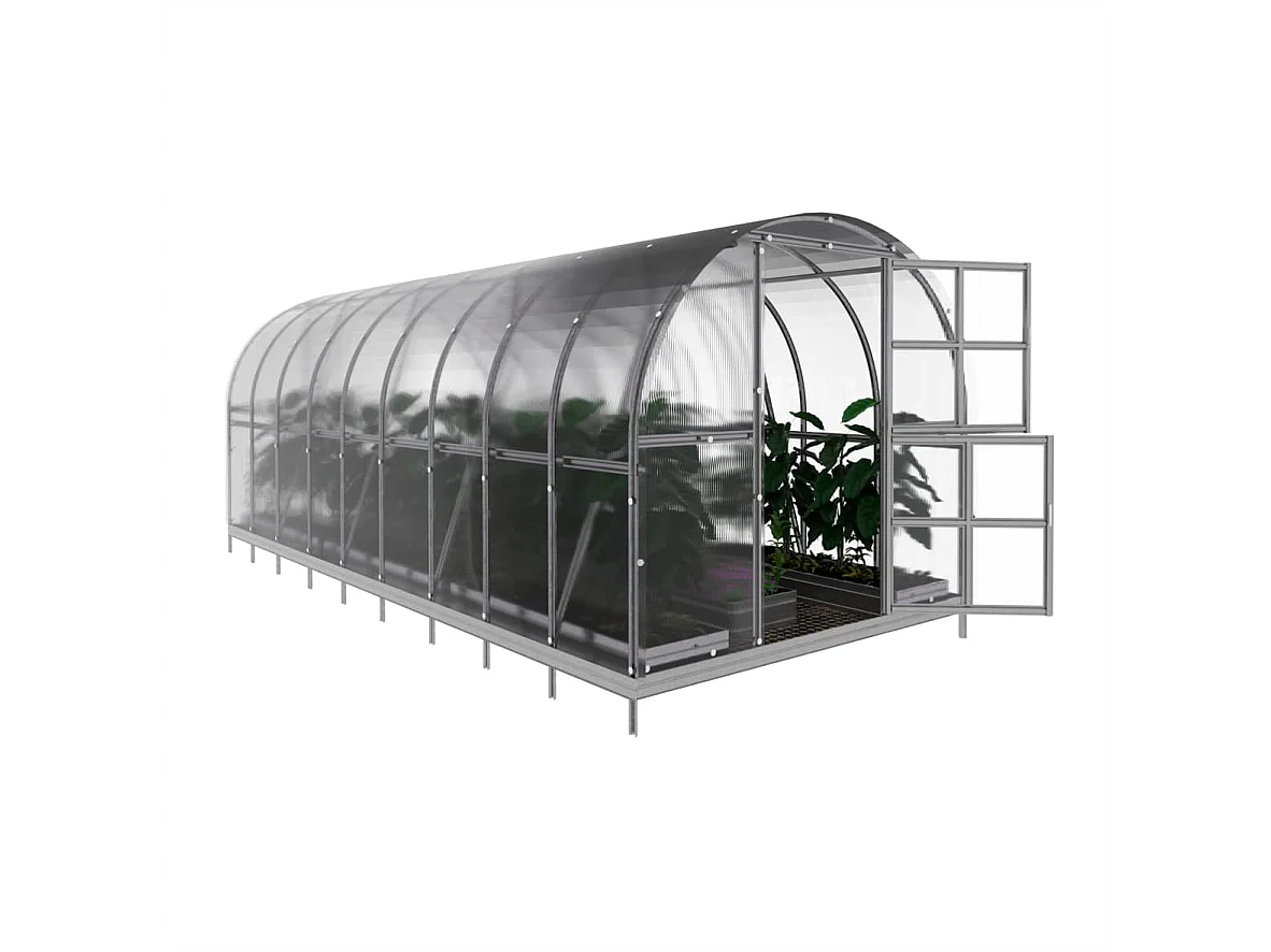 KLASIKA ARCH PREMIUM 3 x 6m Gewächshaus aus Polycarbonat mit Zubehör, Stahlrahmen, Silberfarbe