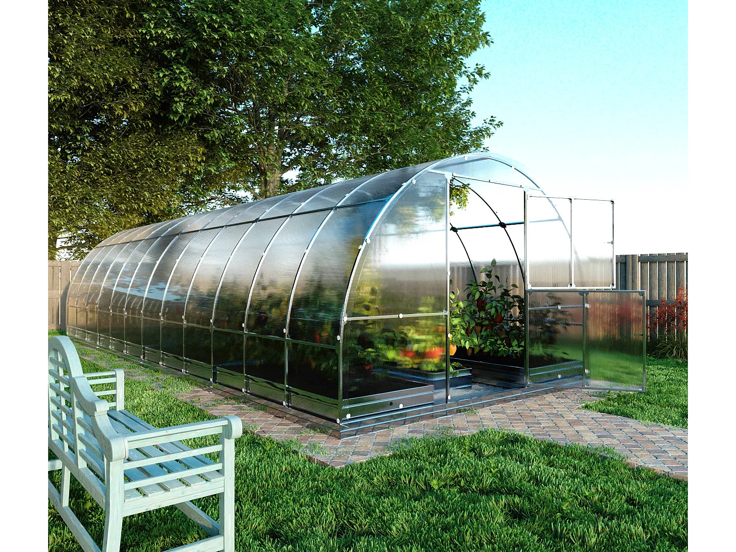 Klasika Greenhouses Tube KLASIKA Gewächshaus 24m² 3m x 8m Mit 4 mm Polycarbonatabdeckung