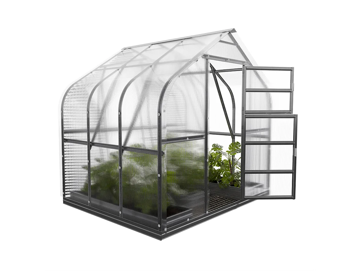 Invernadero de jardín KLASIKA Standart 5m2, 2,5m x 2m, 6 mm con revestimiento de policarbonato (Con 1 techo de apertura automática)