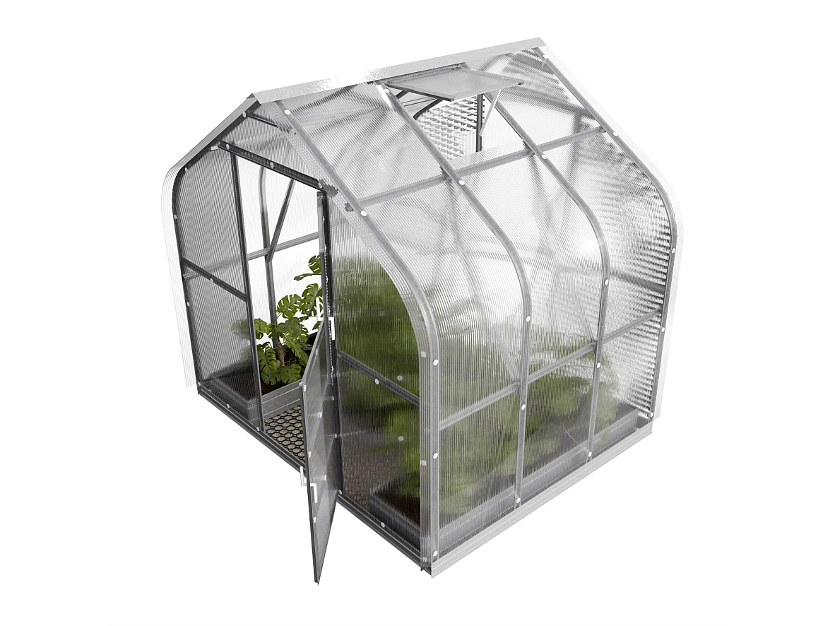 Invernadero de jardín KLASIKA Standart 5m2, 2,5m x 2m, 6 mm con revestimiento de policarbonato (Con 1 techo de apertura automática)