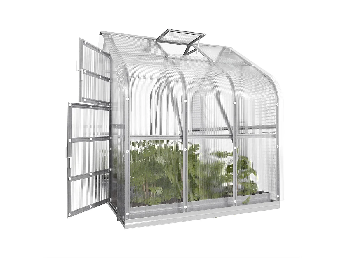 Invernadero de jardín KLASIKA Standart 5m2, 2,5m x 2m, 6 mm con revestimiento de policarbonato (Con 1 techo de apertura automática)