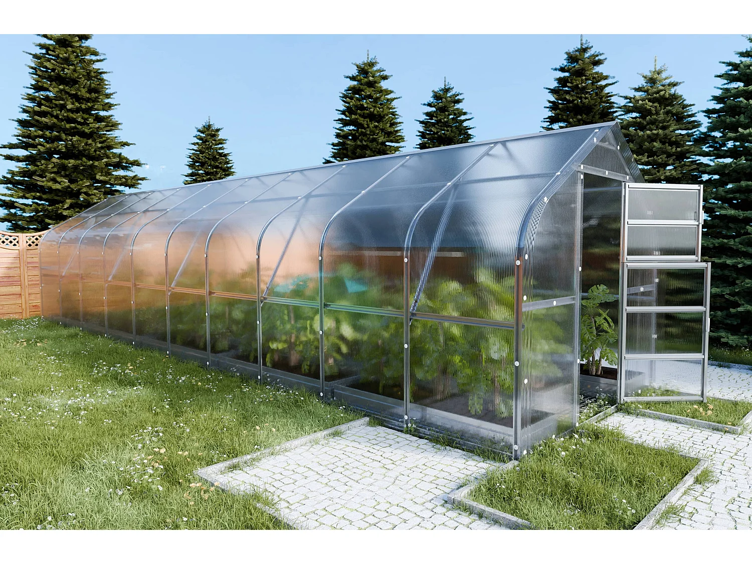 Klasika Greenhouses Drop KLASIKA Gewächshaus 25m² 2,5m x 10m Mit 6 mm Polycarbonatabdeckung