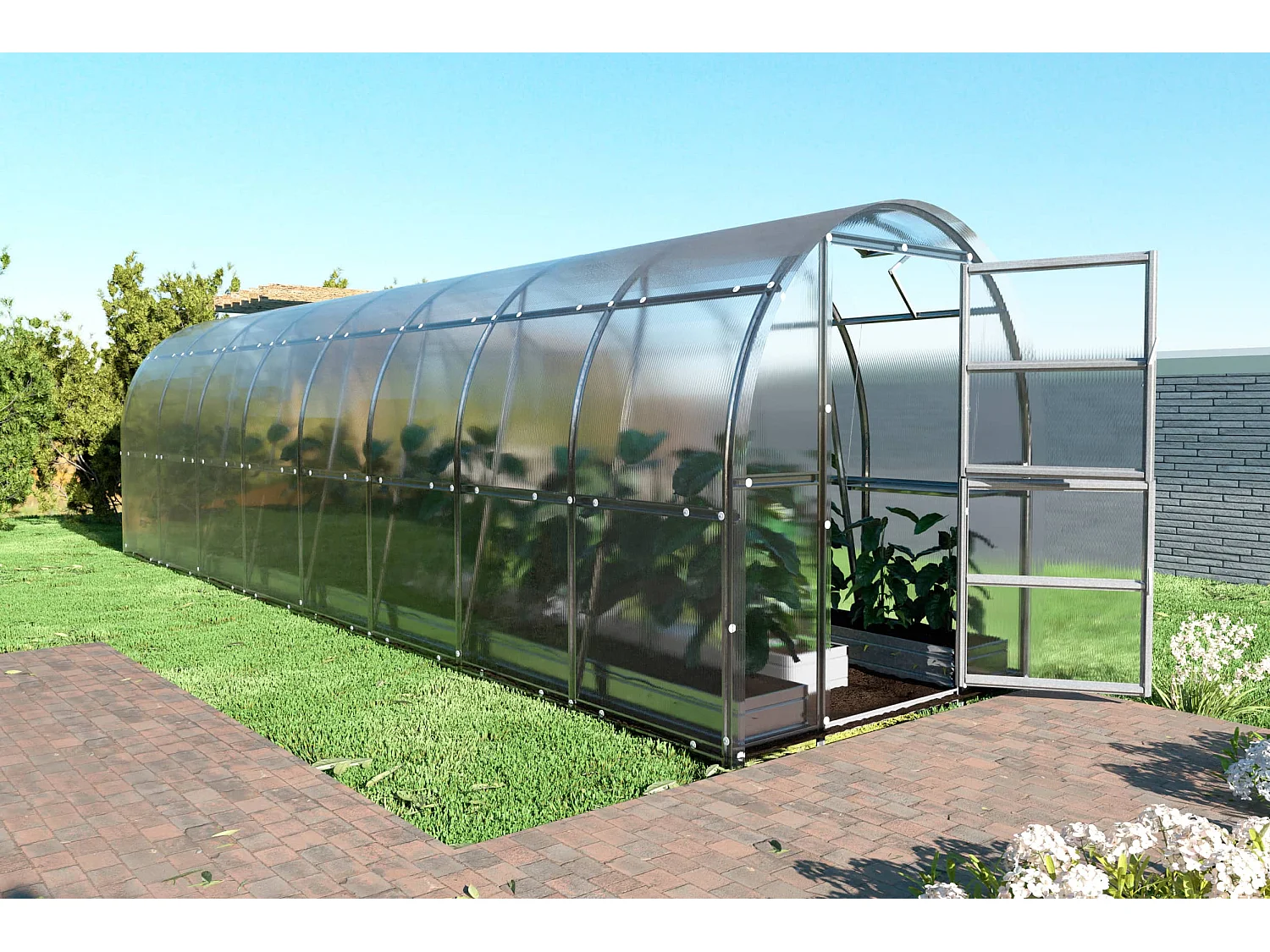 Klasika Greenhouses Slim KLASIKA Gewächshaus 16m² 2m x 8m Mit 6 mm Polycarbonatabdeckung