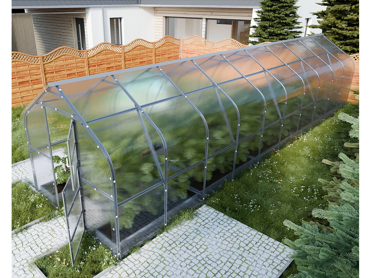 Klasika Greenhouses Drop KLASIKA Gewächshaus 30m² 2,5m x 12m Mit 4 mm Polycarbonatabdeckung