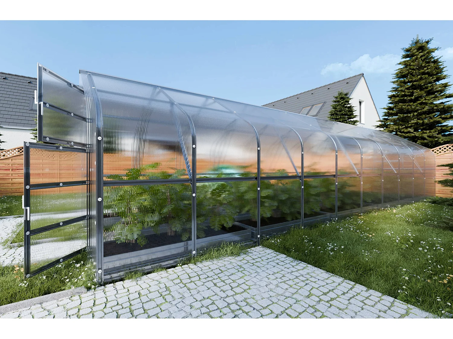 Klasika Greenhouses Drop KLASIKA Gewächshaus 30m² 2,5m x 12m Mit 4 mm Polycarbonatabdeckung