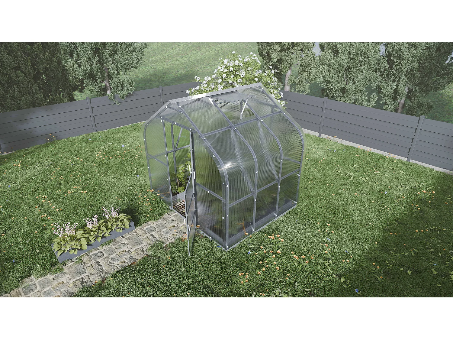 Modernes Kompakt-Gewächshaus KLASIKA Standard 5m2 mit Polycarbonat-Beschichtung und Automatischer Dachöffnung