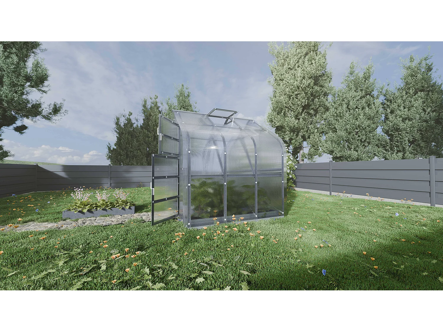 Modernes Kompakt-Gewächshaus KLASIKA Standard 5m2 mit Polycarbonat-Beschichtung und Automatischer Dachöffnung