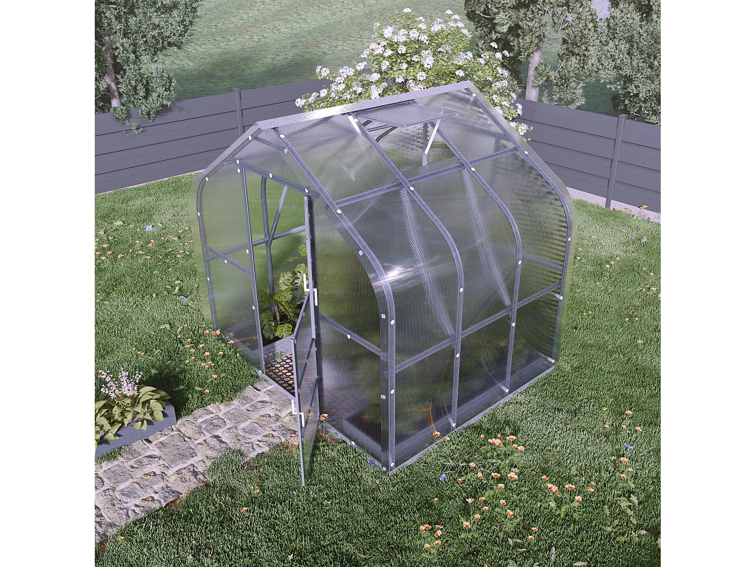Klasika Greenhouses Standart KLASIKA Gewächshaus 5m² 2,5m x 2m Mit 4 mm Polycarbonatabdeckung & 1 Dachfenster