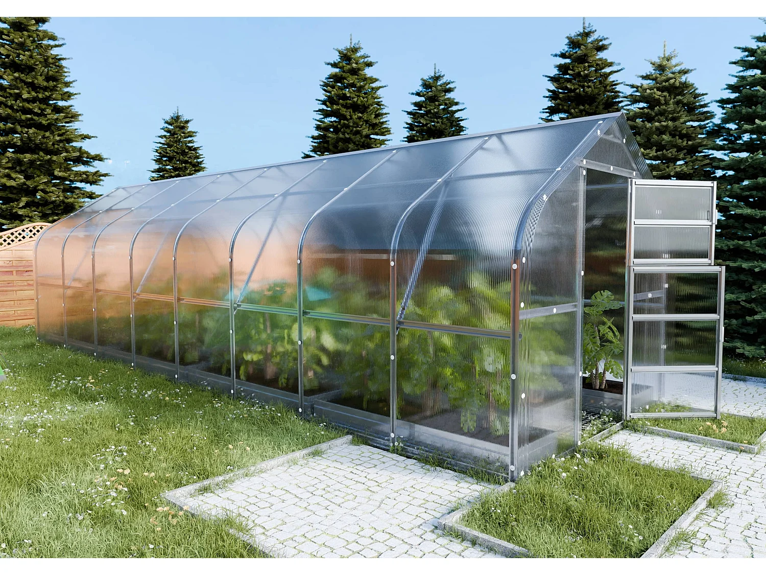 Klasika Greenhouses Drop KLASIKA Gewächshaus 20m² 2,5m x 8m Mit 6 mm Polycarbonatabdeckung