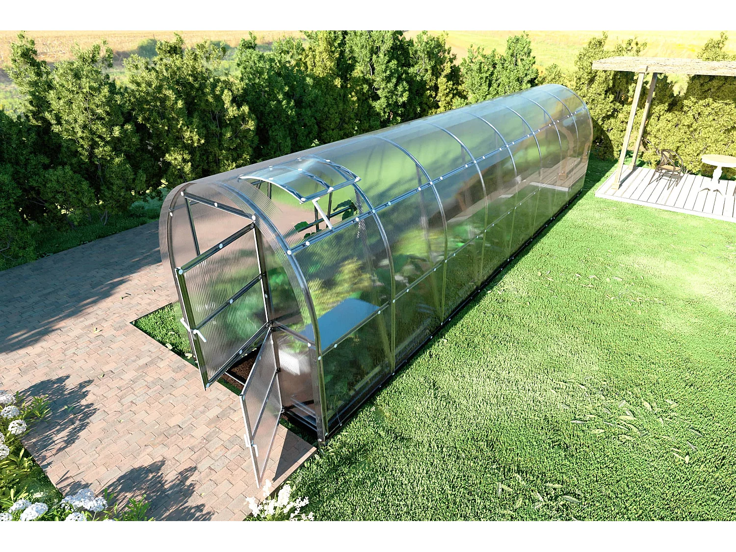 Klasika Greenhouses Slim KLASIKA Gewächshaus 16m² 2m x 8m Mit 4 mm Polycarbonatabdeckung