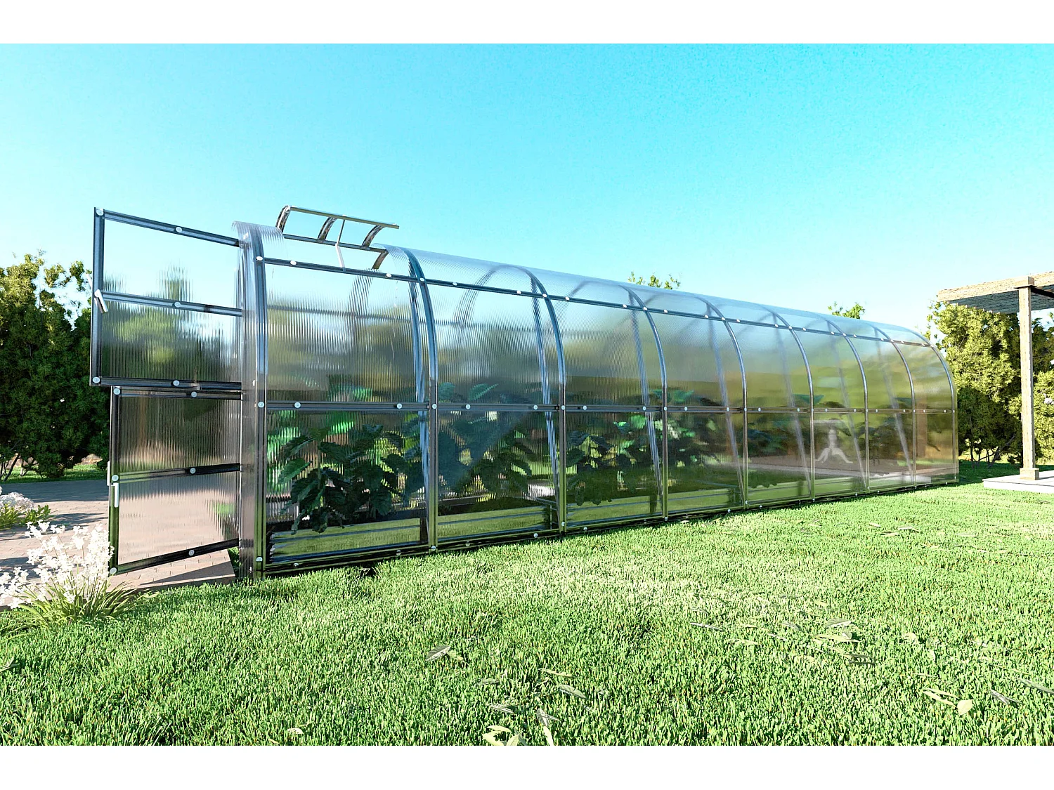 Klasika Greenhouses Slim KLASIKA Gewächshaus 16m² 2m x 8m Mit 4 mm Polycarbonatabdeckung