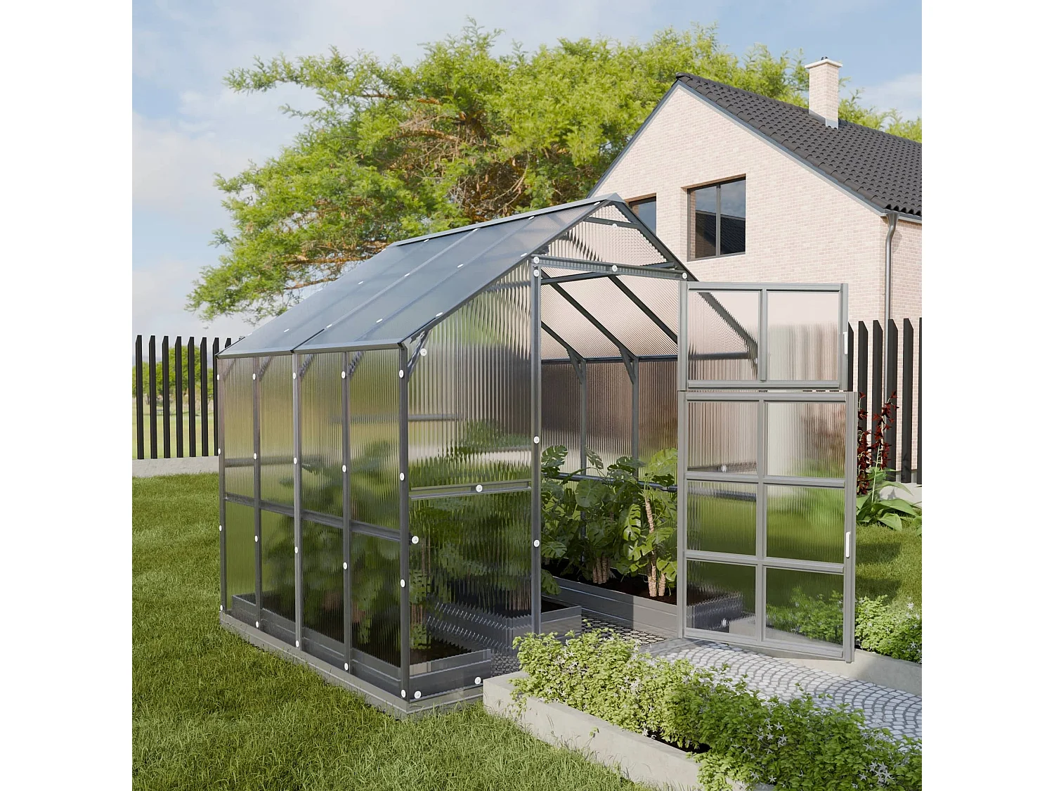 Klasika Greenhouses House KLASIKA Gewächshaus 4,98m² 2,35m x 2,12m Mit 6 mm Polycarbonatabdeckung