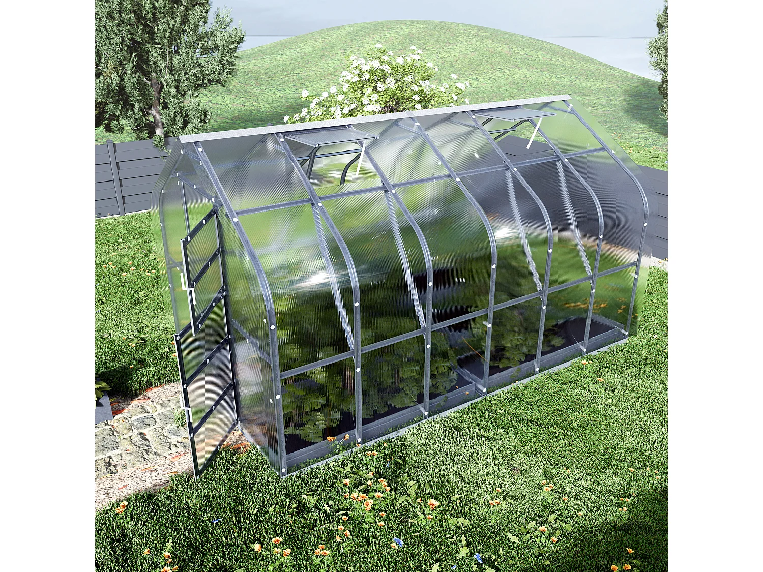Klasika Greenhouses Standart KLASIKA Gewächshaus 10m² 2,5m x 4m Mit 6 mm Polycarbonatabdeckung & 2 Dachfensters