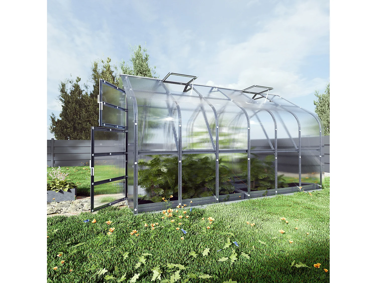 Klasika Greenhouses Standart KLASIKA Gewächshaus 10m² 2,5m x 4m Mit 6 mm Polycarbonatabdeckung & 2 Dachfensters