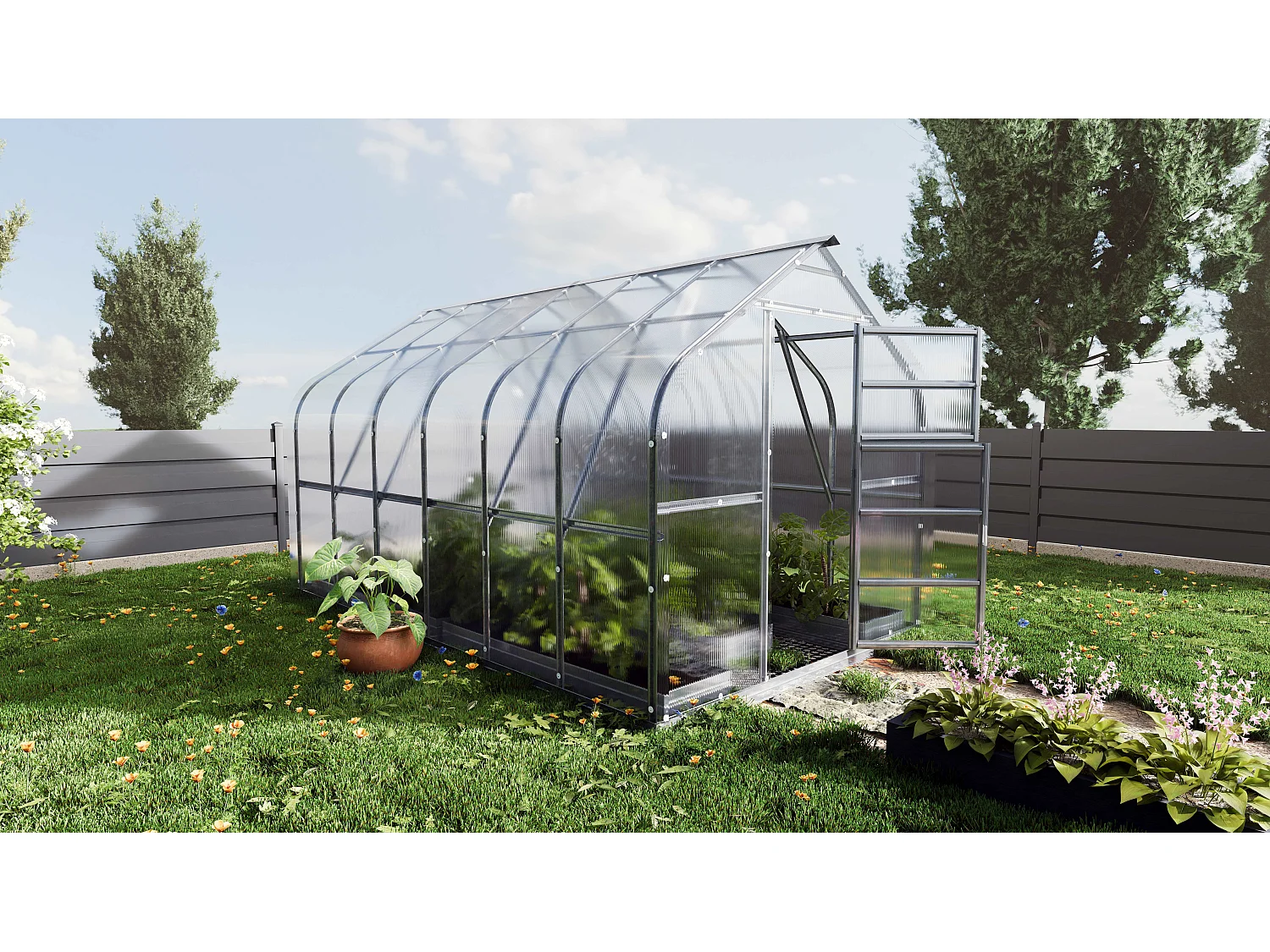 Klasika Greenhouses Standart KLASIKA Gewächshaus 10m² 2,5m x 4m Mit 6 mm Polycarbonatabdeckung & 2 Dachfensters