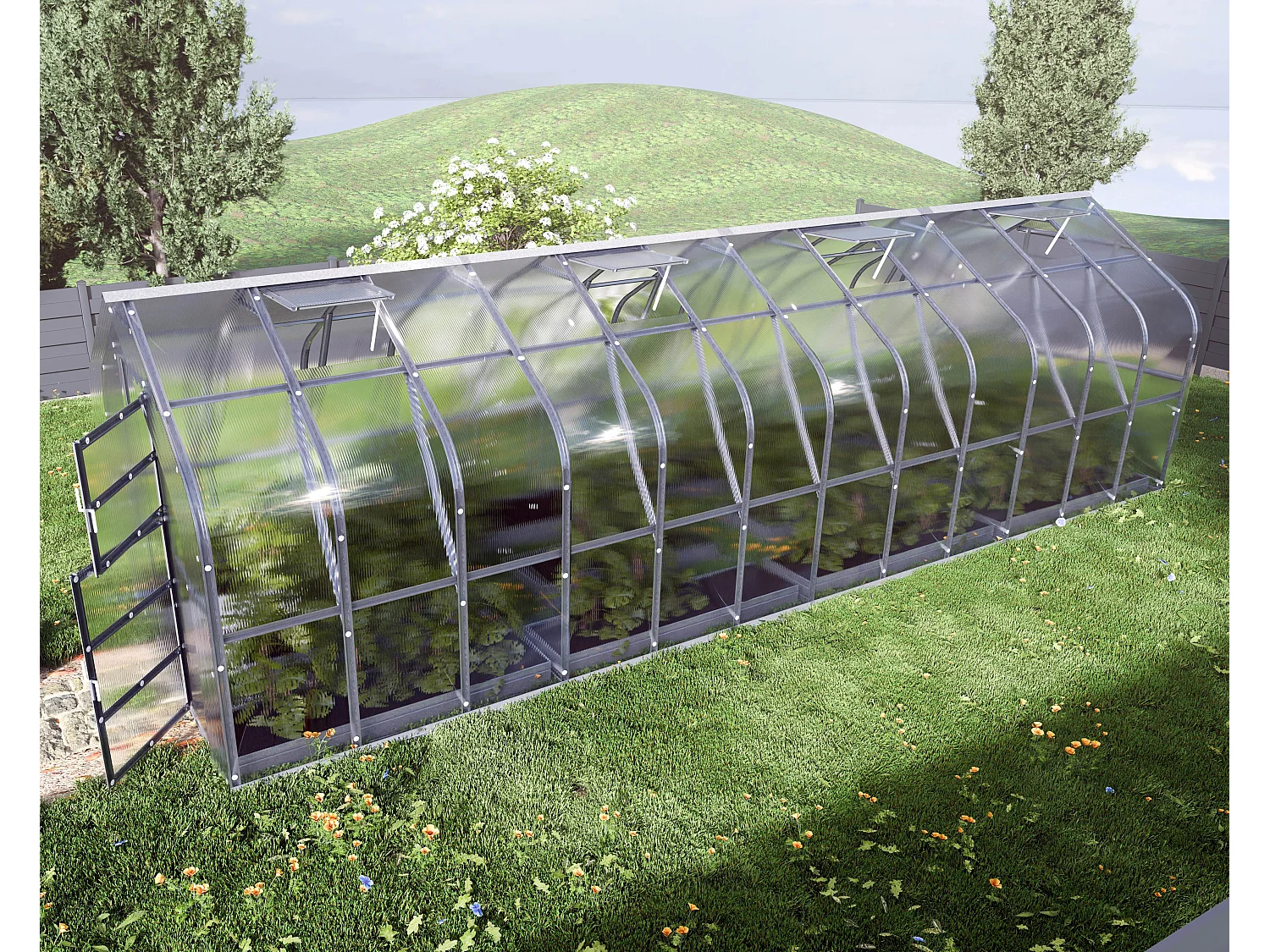 Klasika Greenhouses Standart KLASIKA Gewächshaus 20m² 2,5m x 8m Mit 4 mm Polycarbonatabdeckung & 4 Dachfensters