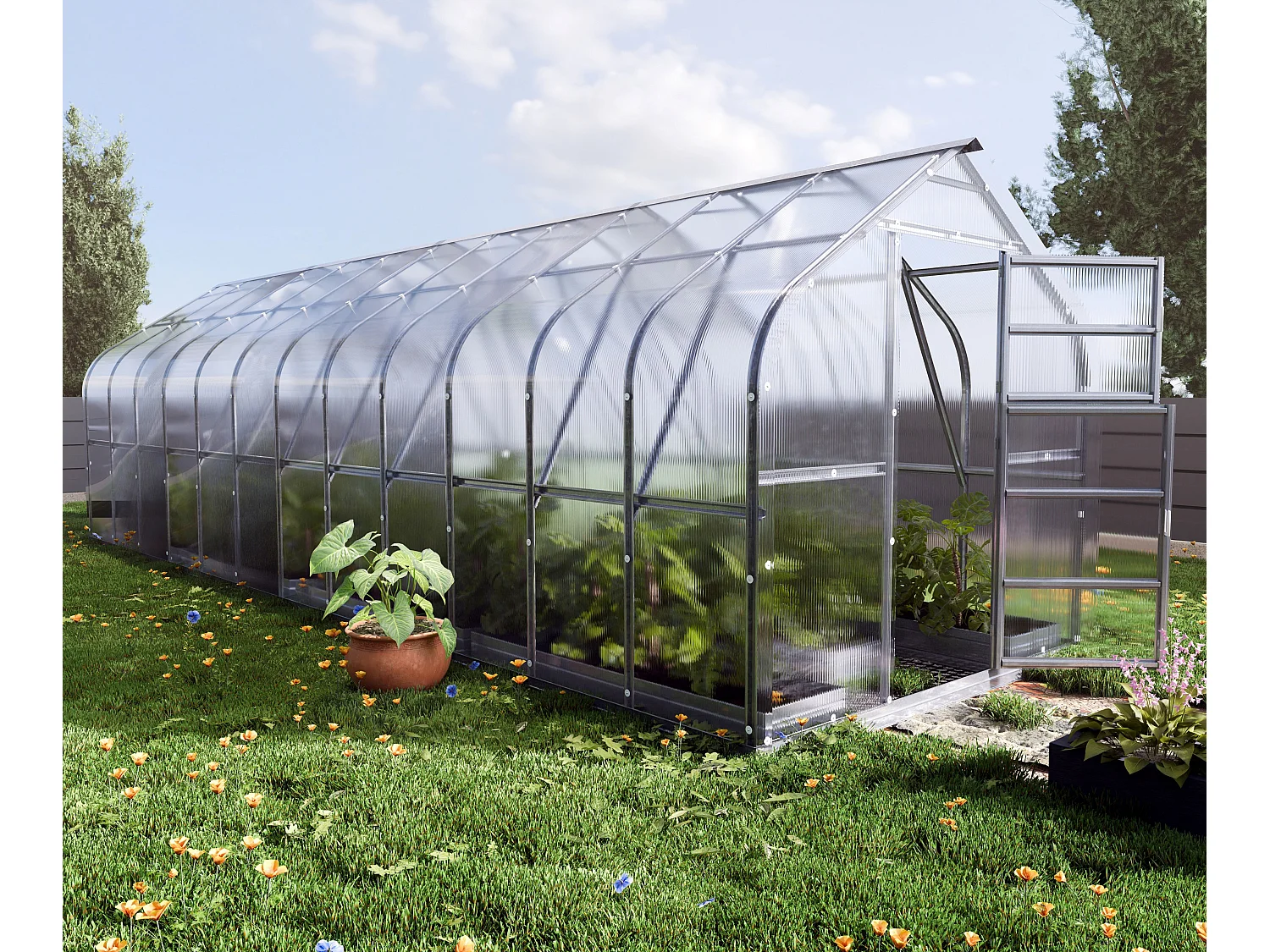 Klasika Greenhouses Standart KLASIKA Gewächshaus 20m² 2,5m x 8m Mit 4 mm Polycarbonatabdeckung & 4 Dachfensters